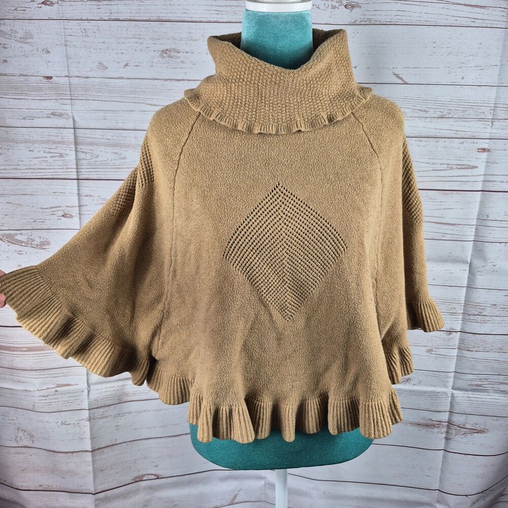 Jon & Anna Womens Small Tan Shawl Sweater Boho Hippie Western Cowgirl Cowl Neck